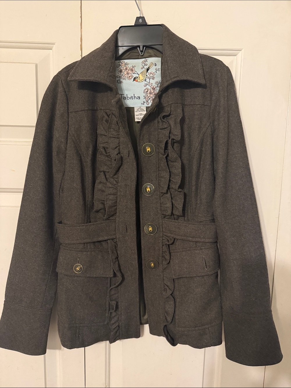 Anthropologie Tabitha Gray Ruffle Front Wool-Blend Jacket